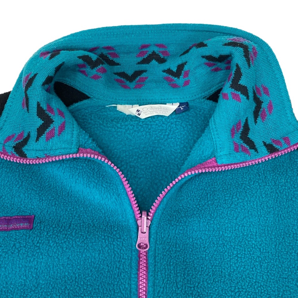 Vintage Columbia Jacket Womens Large Aztec Radial Sleeve Fleece Made In USA - Picture 4 of 12